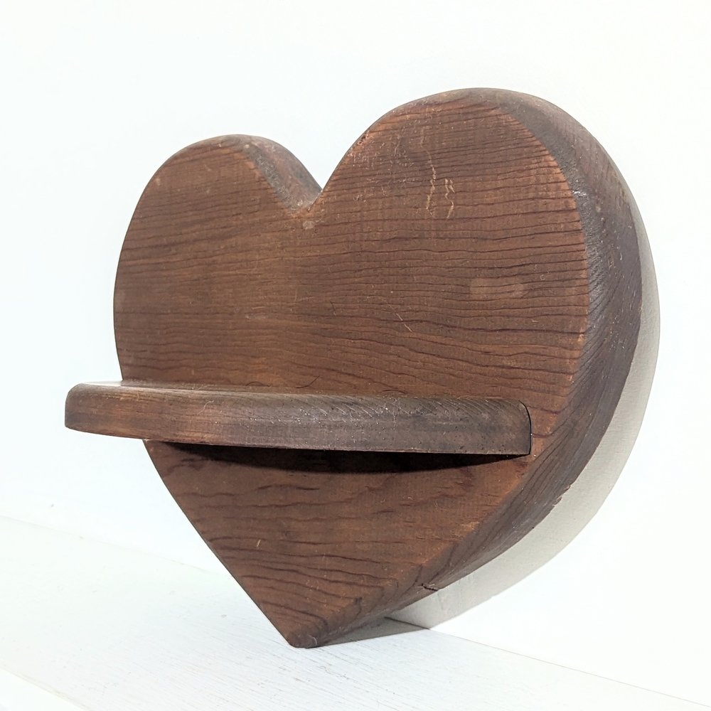 Vintage Wood Heart Shelf Small Wood Heart Shelve Knickknack Shelf Rustic 90s - Picture 3 of 6